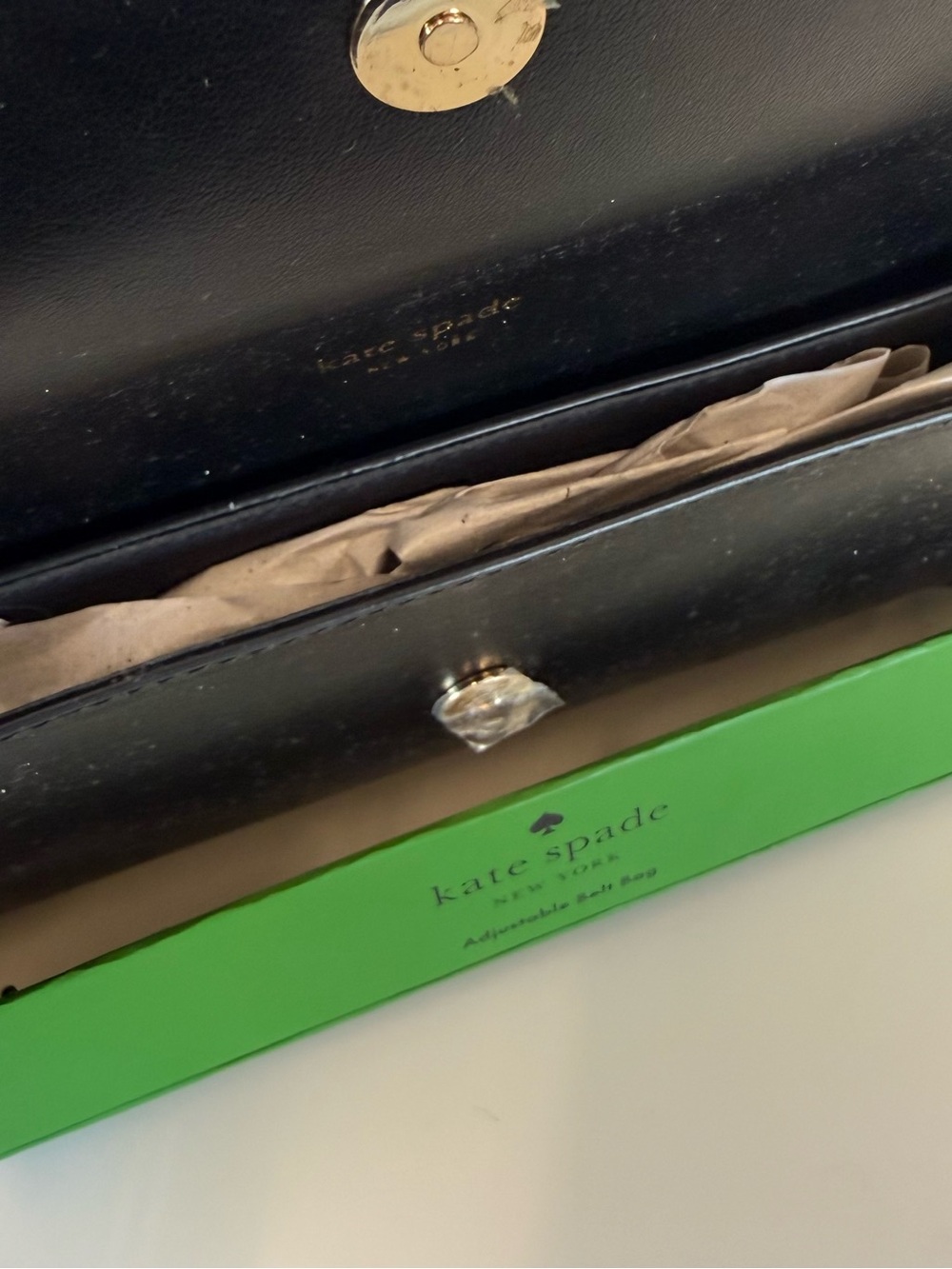 NWT Kate Spade Adjustable Black Leather Bow Belt Bag, Size S/M - Picture 8 of 8